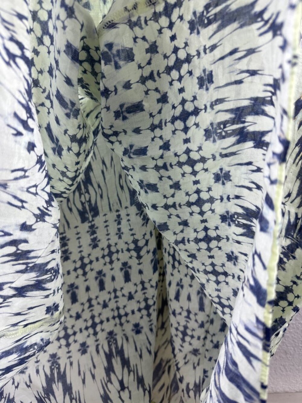 Zara 100% Ramie Abstract Print Kaftan Tunic Dress XL Blue Ivory Boho Beachy - Picture 5 of 11